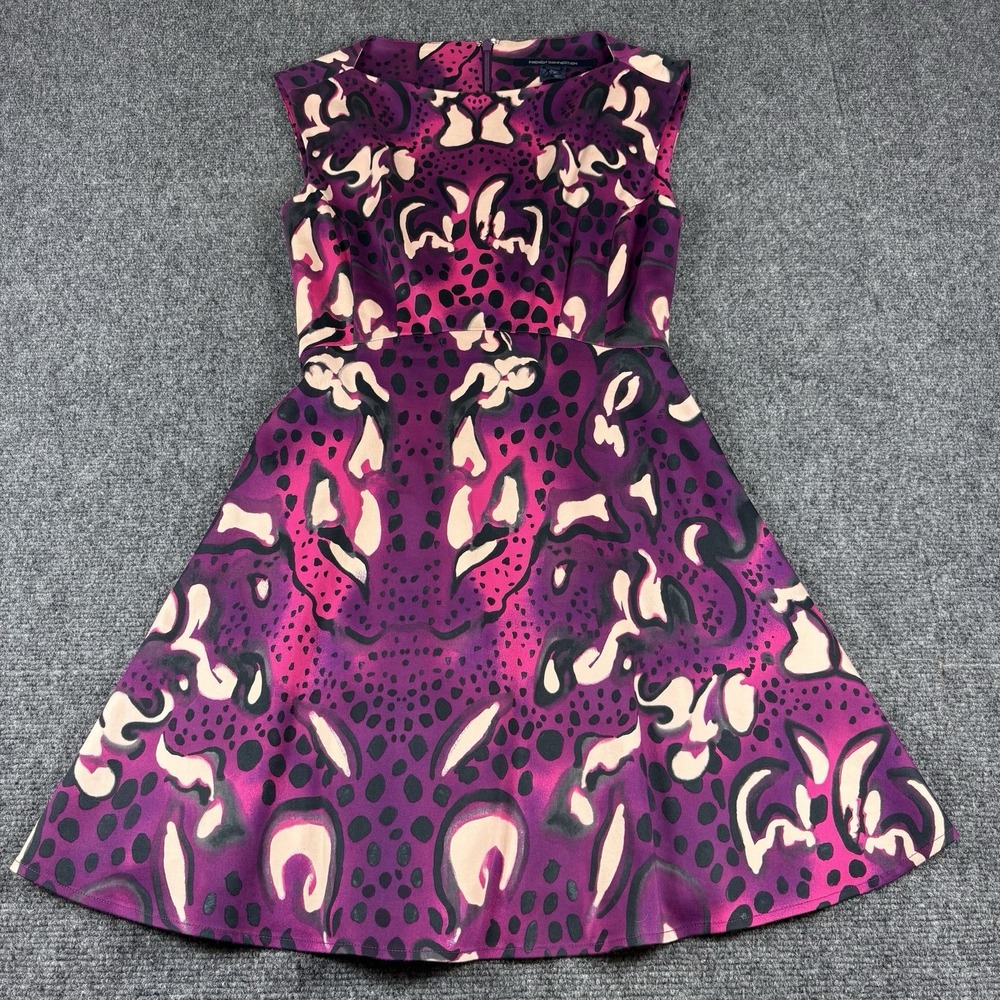 French Connection Size 0 Pink Purple Abstract Floral Sleeveless Graduation Dress